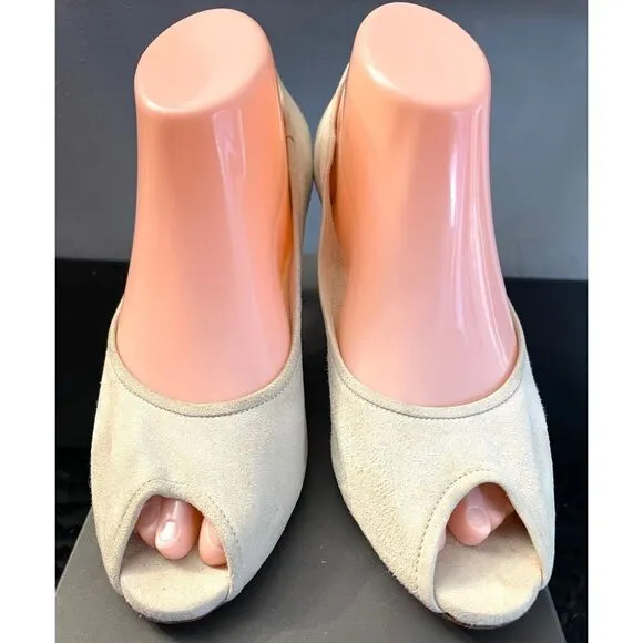 Roberto Del Carlo Panna Off White Suede Peep Toe Heels Women’s Shoes 40.5/10.5 M