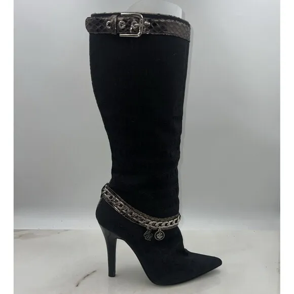 Roca Wear Boots Women's 9 Naomi Knee High Heel Buckle Gold Chain