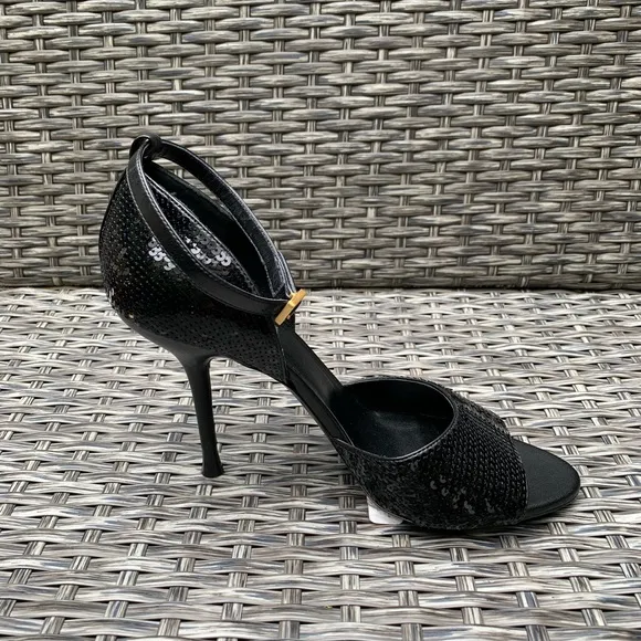 Rochas Sequin Peep Toe Sandals in Black Size 39, Retail $950, NEW