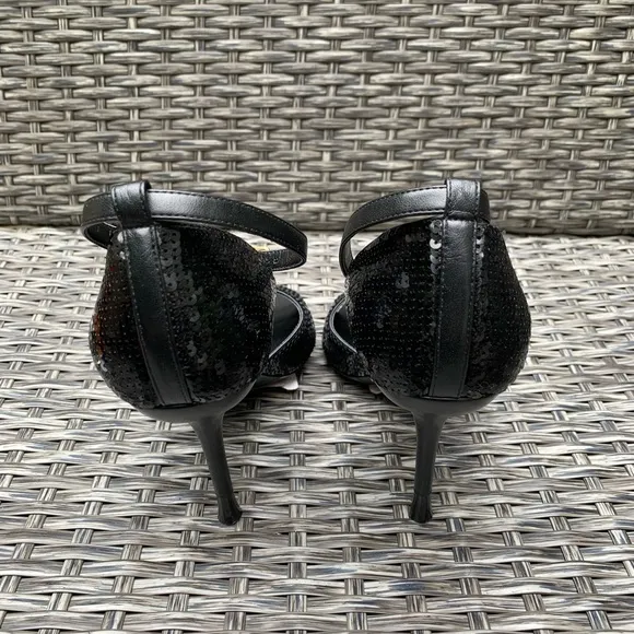 Rochas Sequin Peep Toe Sandals in Black Size 39, Retail $950, NEW