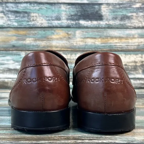 Rockport Walkability Trutech Penny Loafer Brown Leather Dress Shoes Mens Sz 8.5M