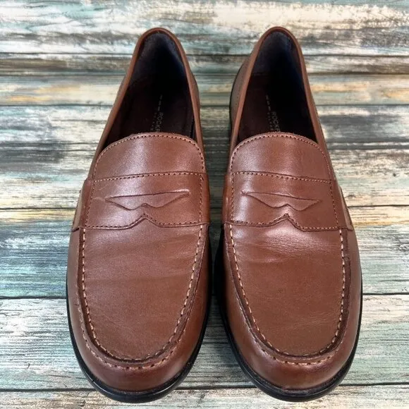 Rockport Walkability Trutech Penny Loafer Brown Leather Dress Shoes Mens Sz 8.5M
