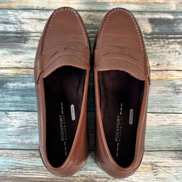 Rockport Walkability Trutech Penny Loafer Brown Leather Dress Shoes Mens Sz 8.5M