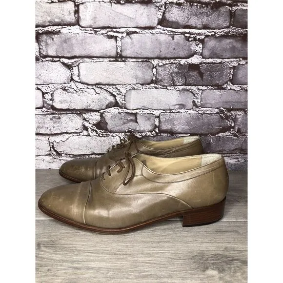 Rodi Taupe Leather Cap Toe Oxfords Lace Up Dress Shoes Men Sz 44EU/11M US