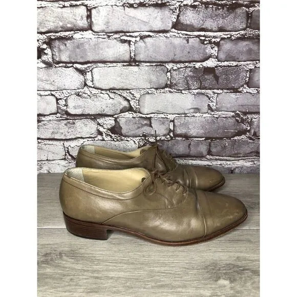 Rodi Taupe Leather Cap Toe Oxfords Lace Up Dress Shoes Men Sz 44EU/11M US