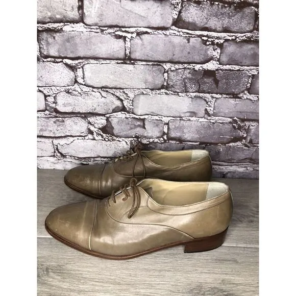 Rodi Taupe Leather Cap Toe Oxfords Lace Up Dress Shoes Men Sz 44EU/11M US