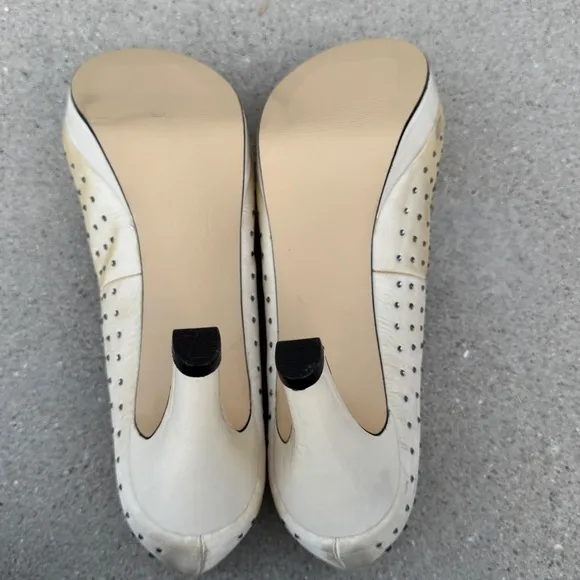 ROS HOMMERSON cream satin PUMPS rhinestones studded peep toe heels Platform 13