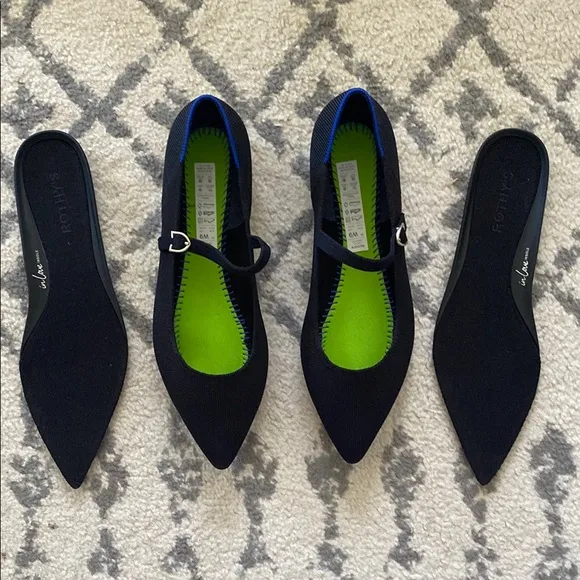 Rothy's Black The Point Mary Jane Ballet Flats size 9