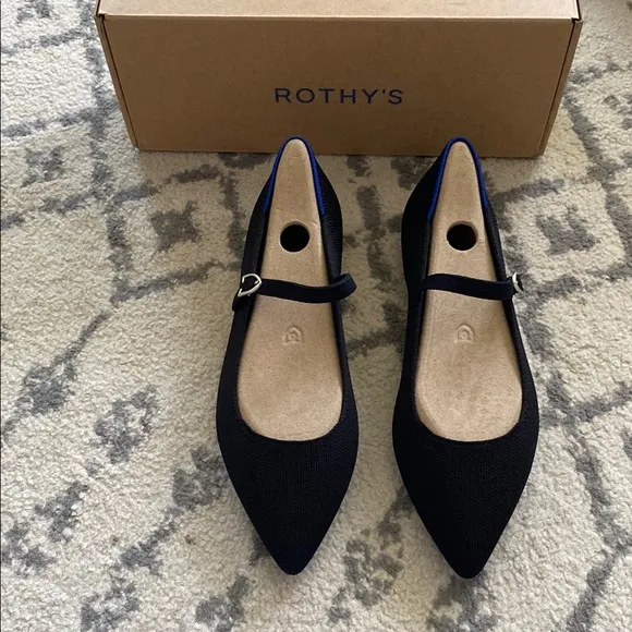Rothy's Black The Point Mary Jane Ballet Flats size 9