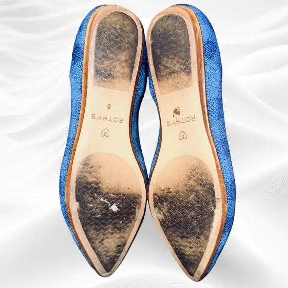 Rothys Blue Lazuli Gingham Pointed Loafer Flats Dress Shoes Holiday 6M‎