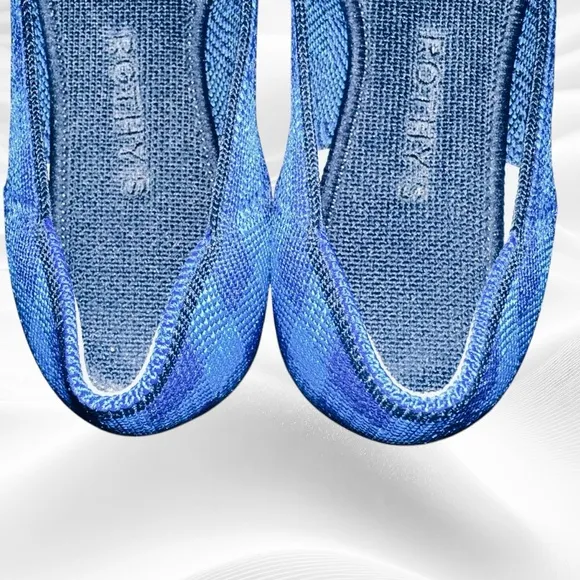 Rothys Blue Lazuli Gingham Pointed Loafer Flats Dress Shoes Holiday 6M‎