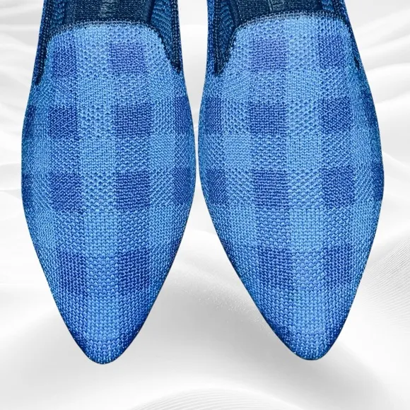 Rothys Blue Lazuli Gingham Pointed Loafer Flats Dress Shoes Holiday 6M‎