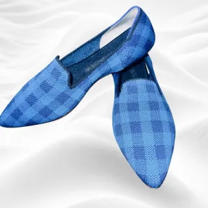 Rothys Blue Lazuli Gingham Pointed Loafer Flats Dress Shoes Holiday 6M‎