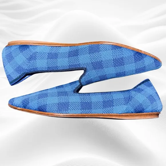 Rothys Blue Lazuli Gingham Pointed Loafer Flats Dress Shoes Holiday 6M‎