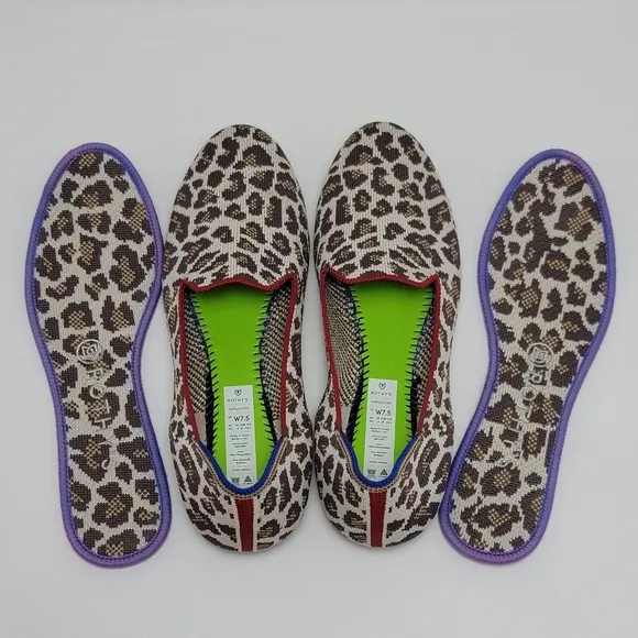 Rothy’s Mocha Spot Animal Print Flat Loafers Shoes Size 7.5