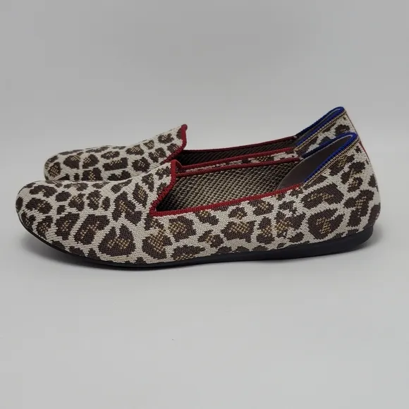 Rothy’s Mocha Spot Animal Print Flat Loafers Shoes Size 7.5
