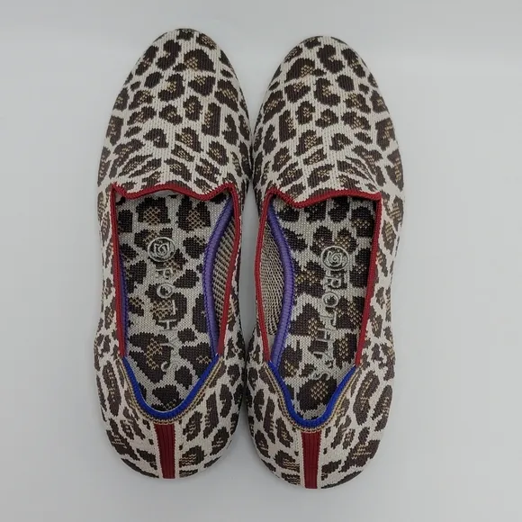 Rothy’s Mocha Spot Animal Print Flat Loafers Shoes Size 7.5