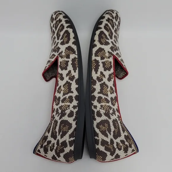 Rothy’s Mocha Spot Animal Print Flat Loafers Shoes Size 7.5