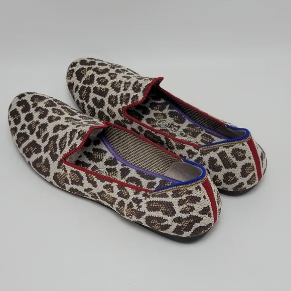 Rothy’s Mocha Spot Animal Print Flat Loafers Shoes Size 7.5