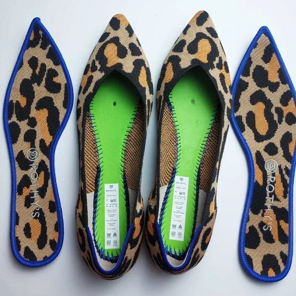 Rothy's Retired Big Cat Print The Point Flats Shoes Size 11 NWOB