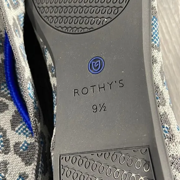 Rothys round toe gray blue spotted leopard print size 9.5 woman’s flat s…