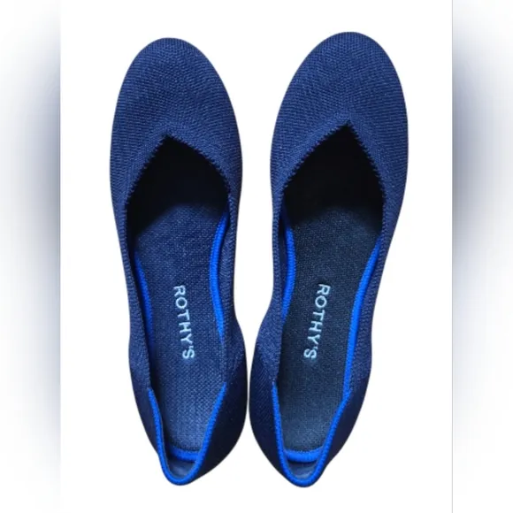 ROTHY’S Shoes THE FLAT Blue Knit Round Toe Slip On Ballet Flats Women’s Size 8