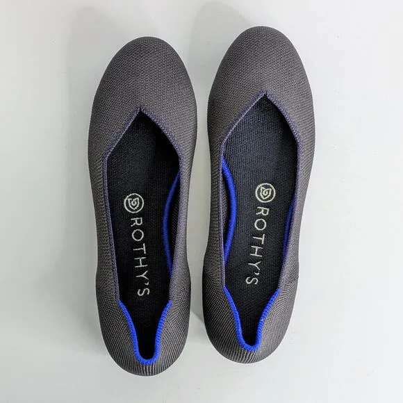Rothy's Shoes The Flat Round Toe Women 8 Gray Grey Ballet Slip On Washable Flats