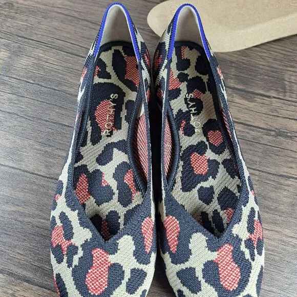 Rothy's The Flat Red Cat Leopard Slip On Ballet Flats Women's Sz 9 (VGC)