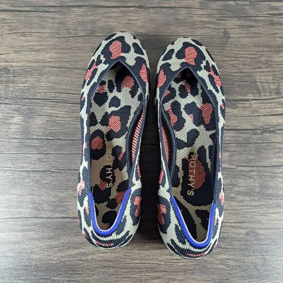 Rothy's The Flat Red Cat Leopard Slip On Ballet Flats Women's Sz 9 (VGC)