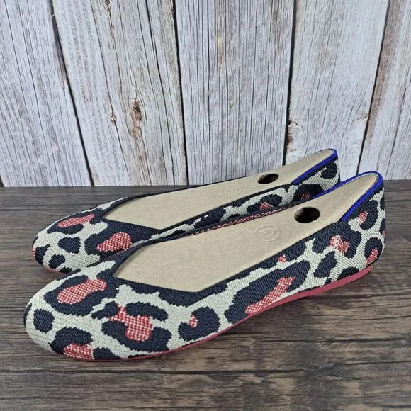 Rothy's The Flat Red Cat Leopard Slip On Ballet Flats Women's Sz 9 (VGC)