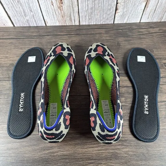 Rothy's The Flat Red Cat Leopard Slip On Ballet Flats Women's Sz 9 (VGC)