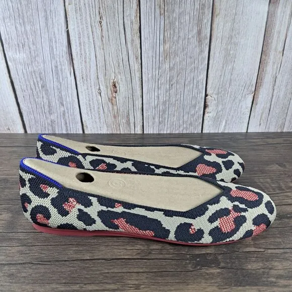 Rothy's The Flat Red Cat Leopard Slip On Ballet Flats Women's Sz 9 (VGC)