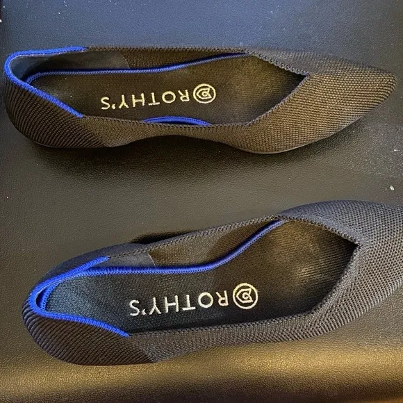 Rothy's The Point Black Solid Ballet Flats Shoes Size 6.5