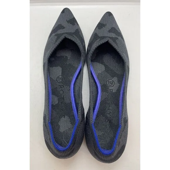 Rothy's The Point Dark Grey Camo Ballet Flats W8 Knit Women's Shoes Camouflage