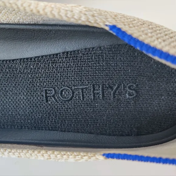 ROTHY'S The Point II Flats 8 Cream Herringbone Cap-Toe Ballet Black