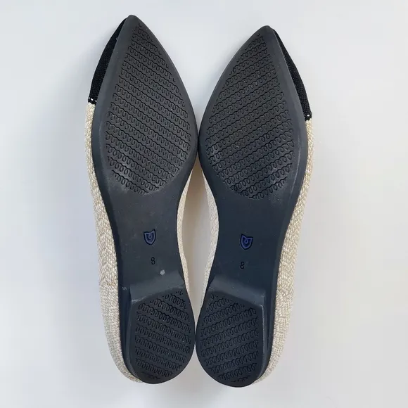 ROTHY'S The Point II Flats 8 Cream Herringbone Cap-Toe Ballet Black