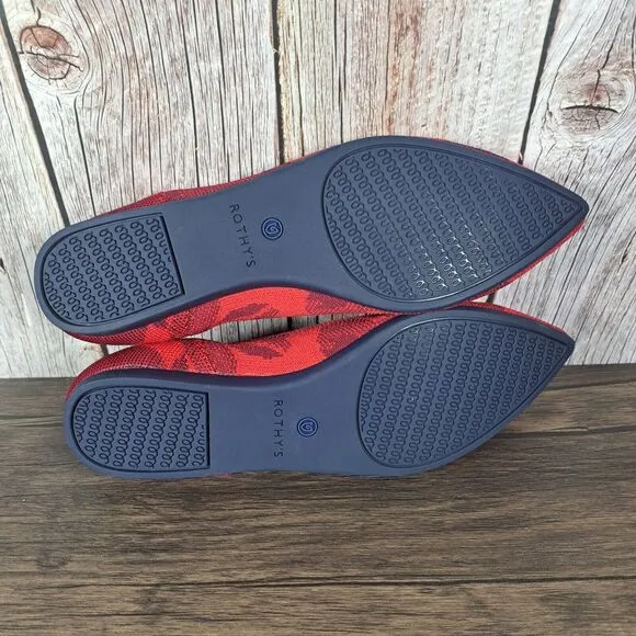 Rothys The Point Red Camo Retired Slip On Ballet Flats Women's Sz 7.5 (VGC)