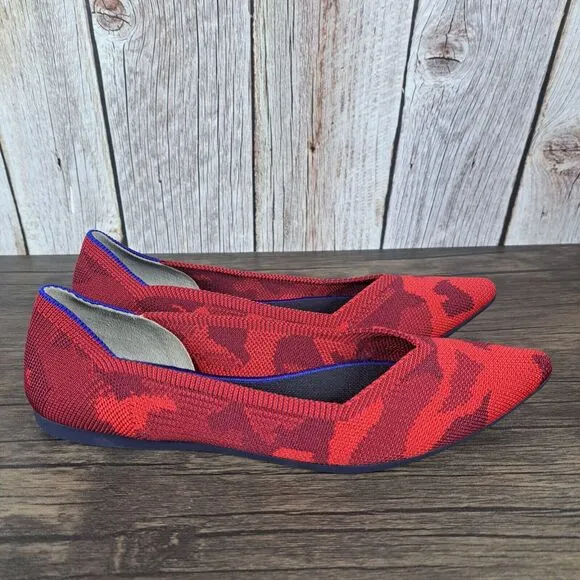 Rothys The Point Red Camo Retired Slip On Ballet Flats Women's Sz 7.5 (VGC)