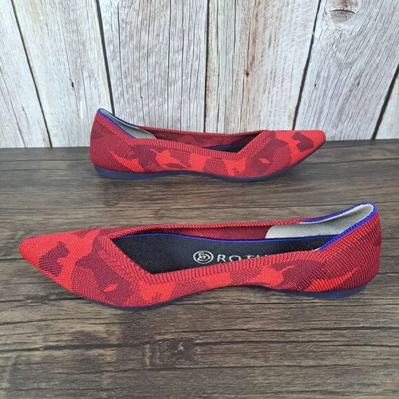 Rothys The Point Red Camo Retired Slip On Ballet Flats Women's Sz 7.5 (VGC)
