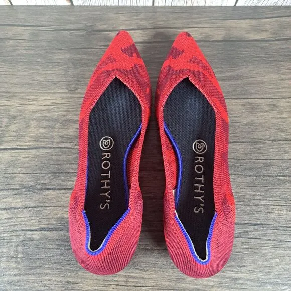 Rothys The Point Red Camo Retired Slip On Ballet Flats Women's Sz 7.5 (VGC)