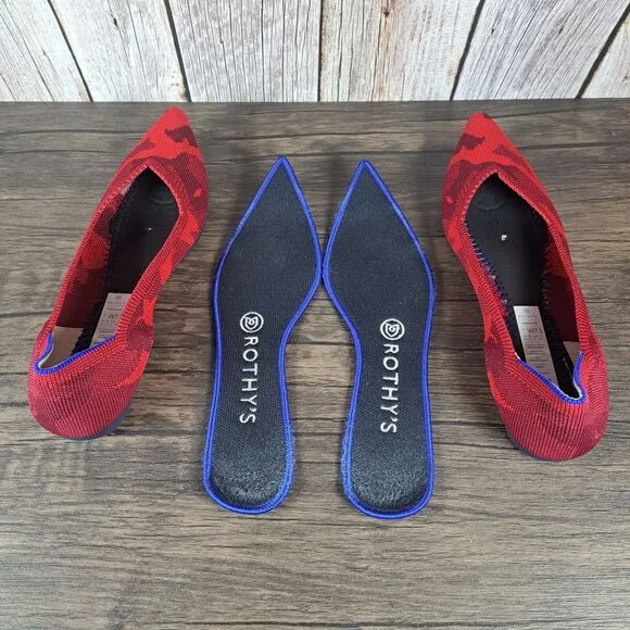 Rothys The Point Red Camo Retired Slip On Ballet Flats Women's Sz 7.5 (VGC)