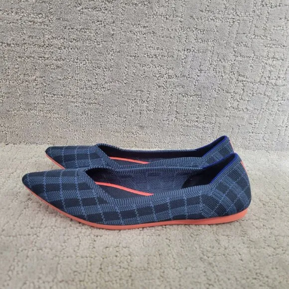 Rothy's The Point Women's Size US 7 Indigo Gingham Plaid Ballet Flats Shoes