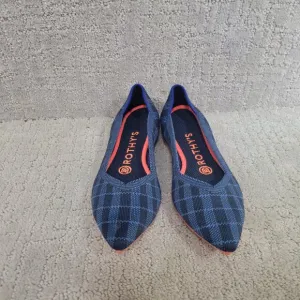Rothy's The Point Women's Size US 7 Indigo Gingham Plaid Ballet Flats Shoes