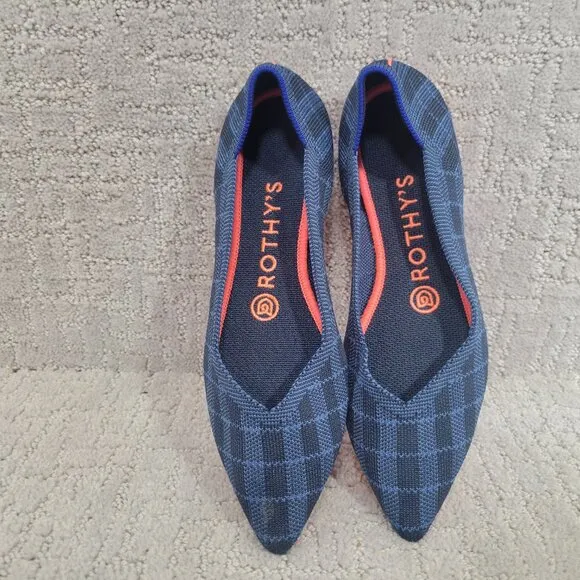 Rothy's The Point Women's Size US 7 Indigo Gingham Plaid Ballet Flats Shoes