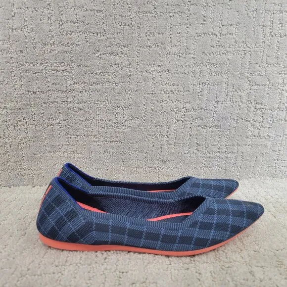 Rothy's The Point Women's Size US 7 Indigo Gingham Plaid Ballet Flats Shoes