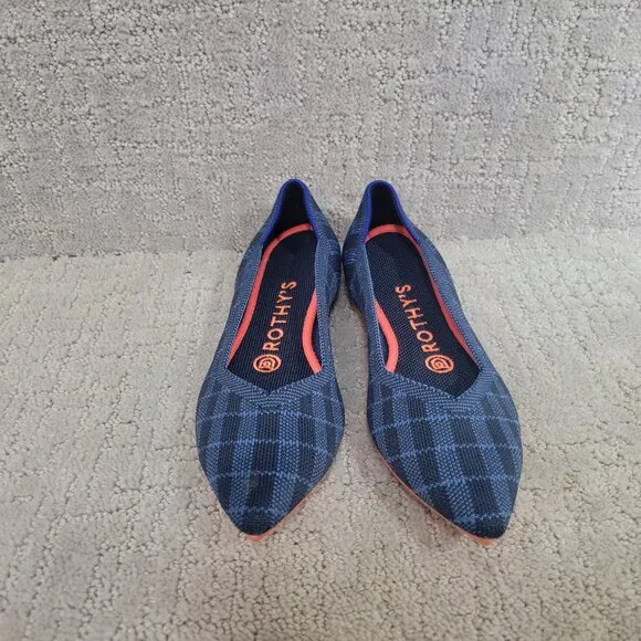 Rothy's The Point Women's Size US 7 Indigo Gingham Plaid Ballet Flats Shoes