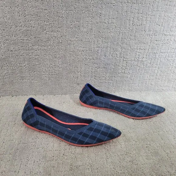 Rothy's The Point Women's Size US 7 Indigo Gingham Plaid Ballet Flats Shoes