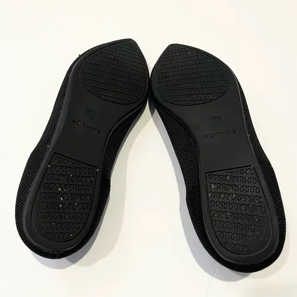 Rothy's Womens 9.5 The Point Black Solid Knit Fabric Ballet Flats Everyday Shoes