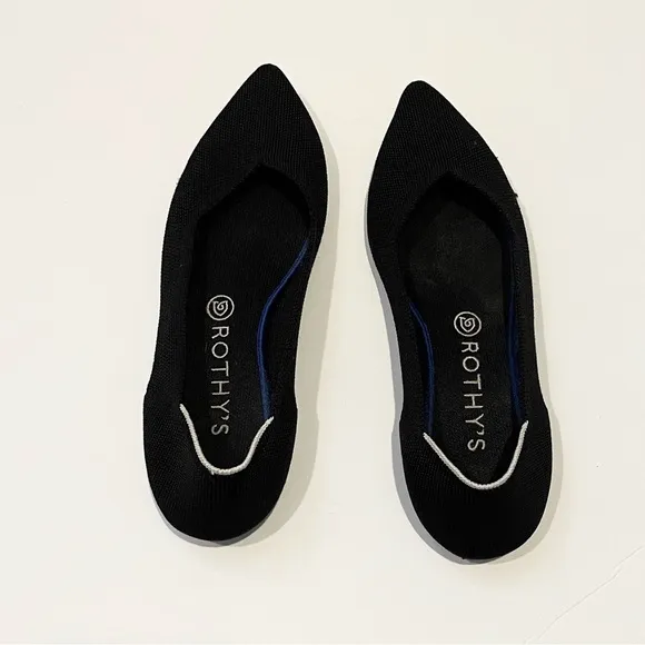 Rothy's Womens 9.5 The Point Black Solid Knit Fabric Ballet Flats Everyday Shoes