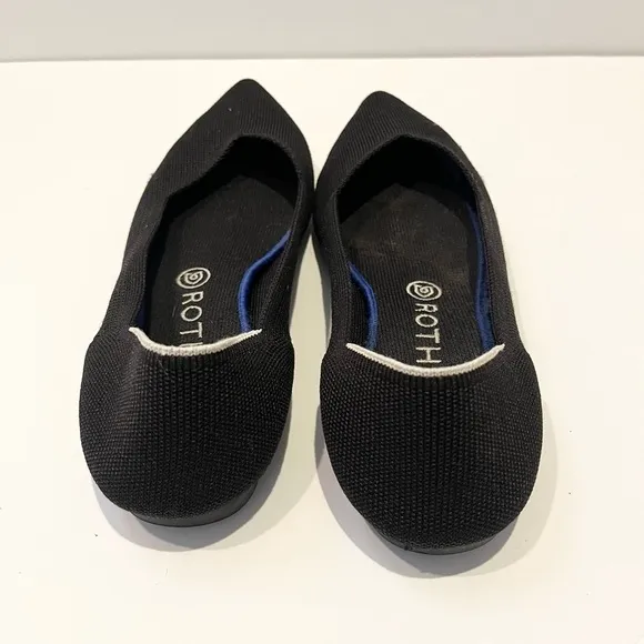 Rothy's Womens 9.5 The Point Black Solid Knit Fabric Ballet Flats Everyday Shoes